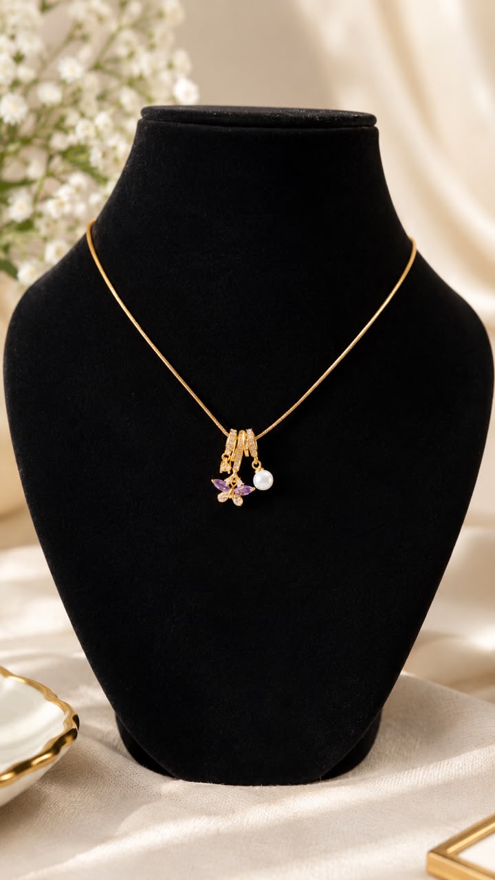 Butterfly & Pearl Charm Necklace