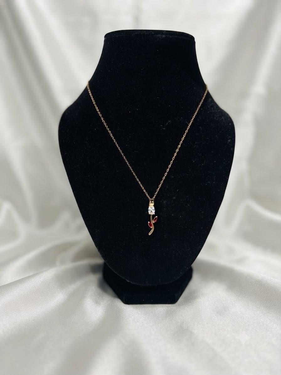 Clear Crystal & Ruby Red Drop Necklace
