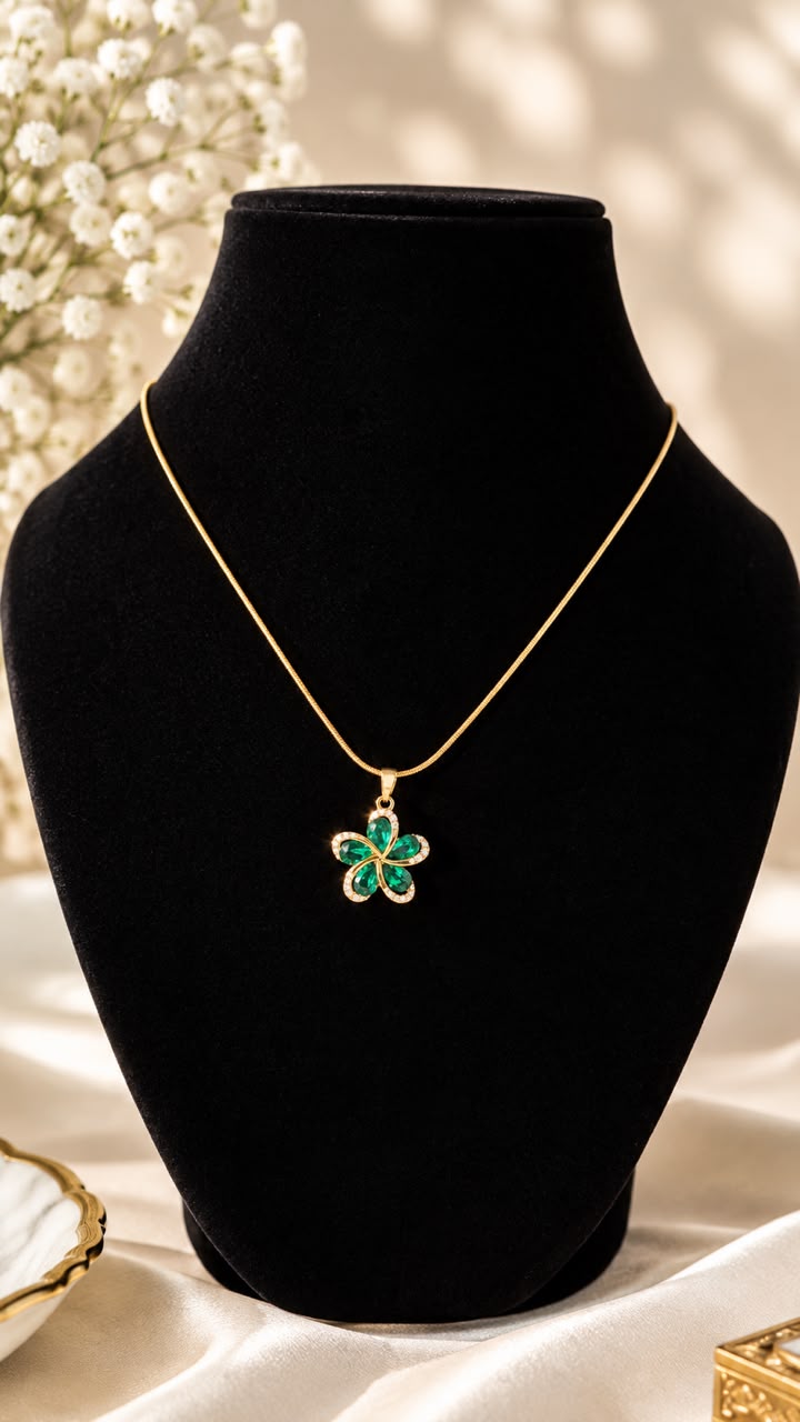 Emerald Green Flower Pendant Necklace