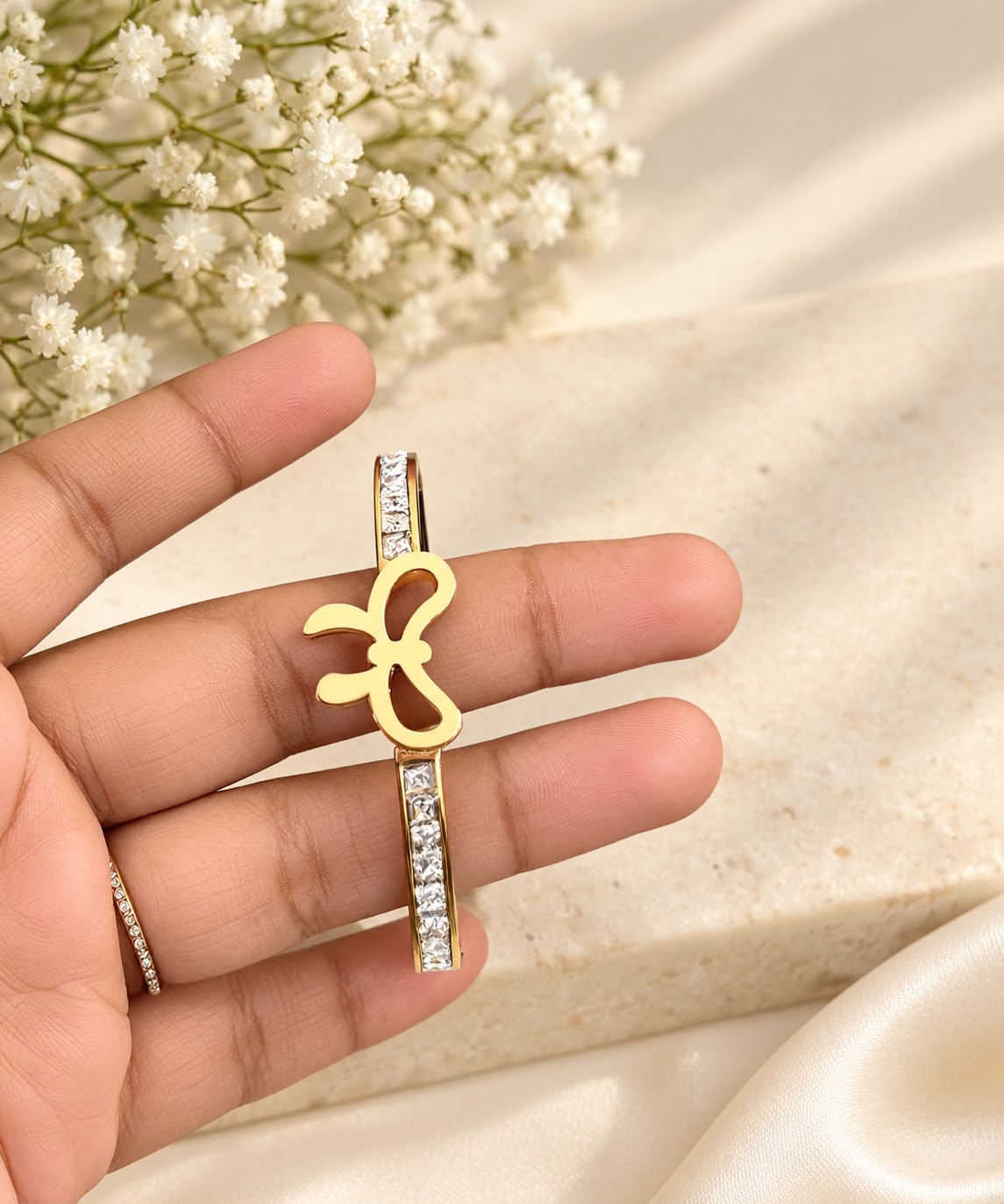 Gold Bow Crystal Bangle