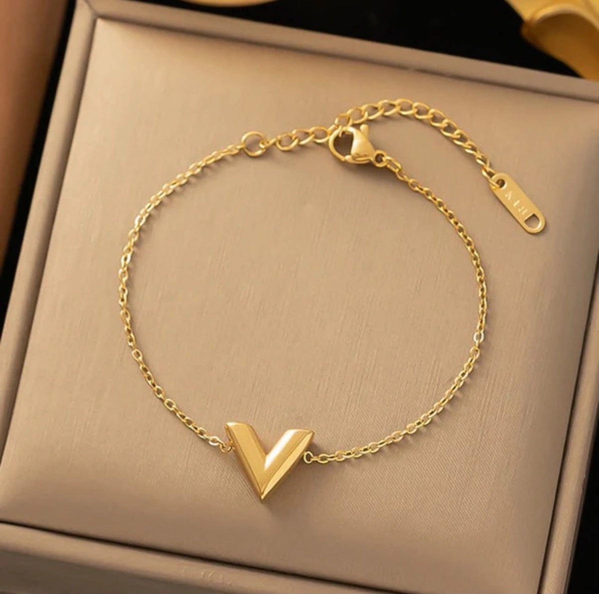 Gold V Charm Bracelet