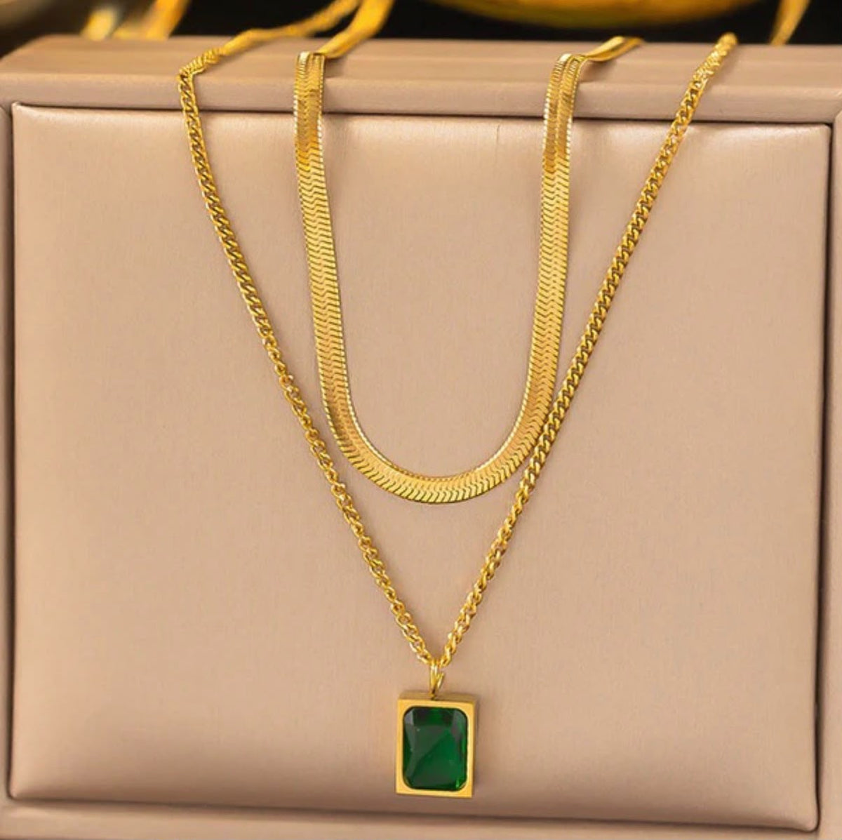 Layered Emerald Pendant Necklace