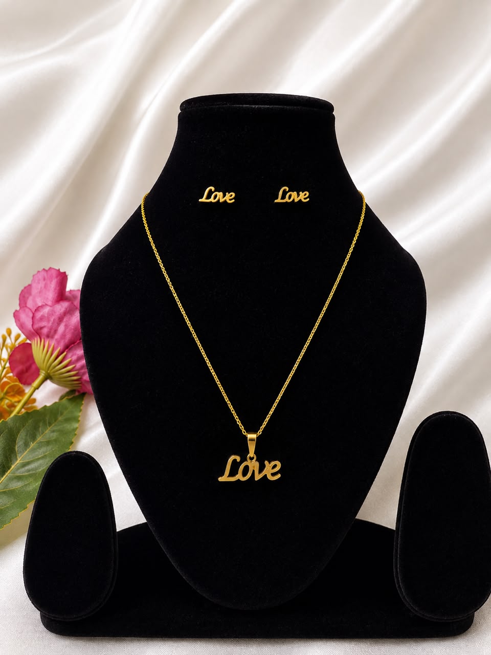 Love Script Necklace & Earrings Set