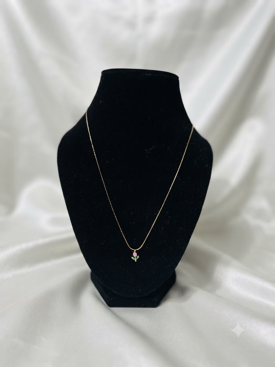 Pink Tulip Pendant Necklace