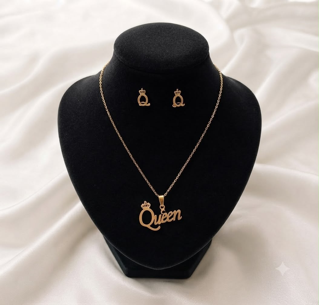 Queen Crown Necklace & Earrings Set