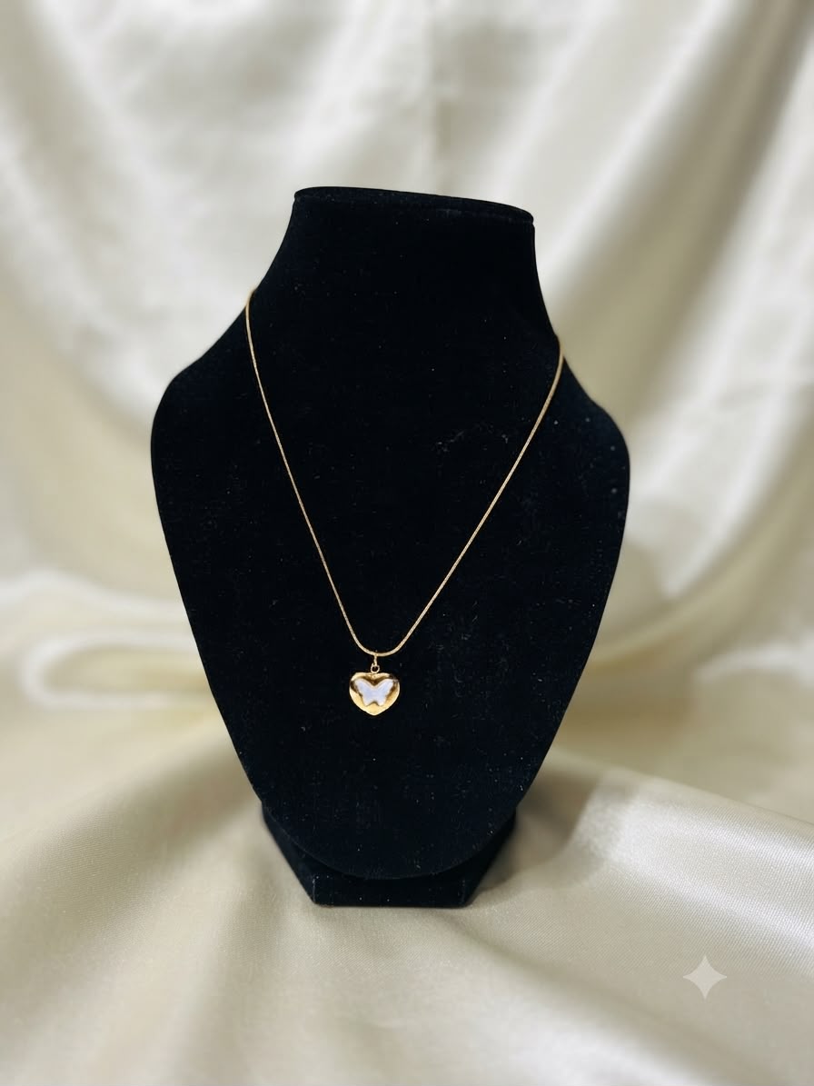 White Butterfly Heart Pendant Necklace